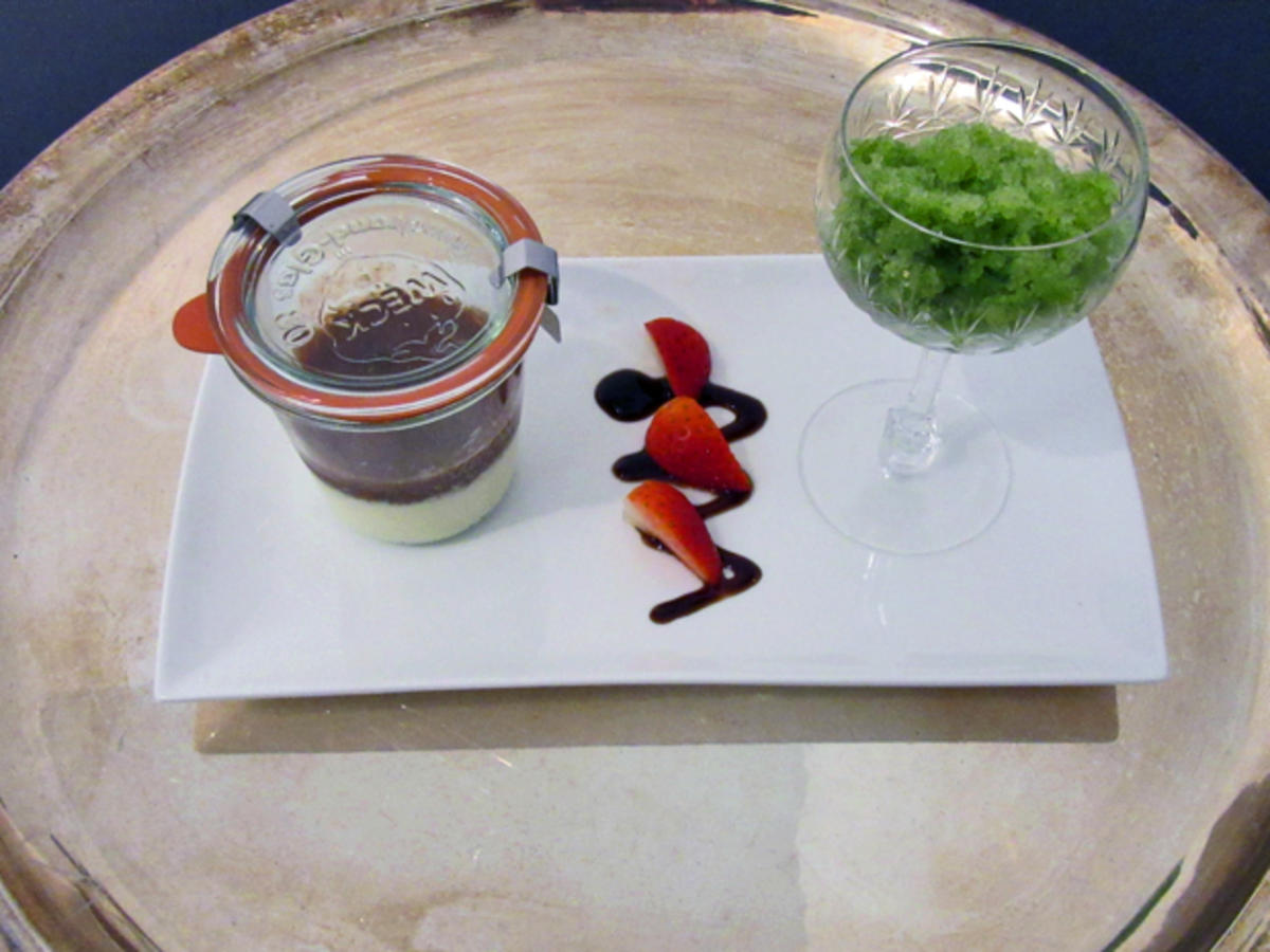 Panna Cotta mit Erdbeer Basilikum Mus und Basilikumsorbet - Rezept ...