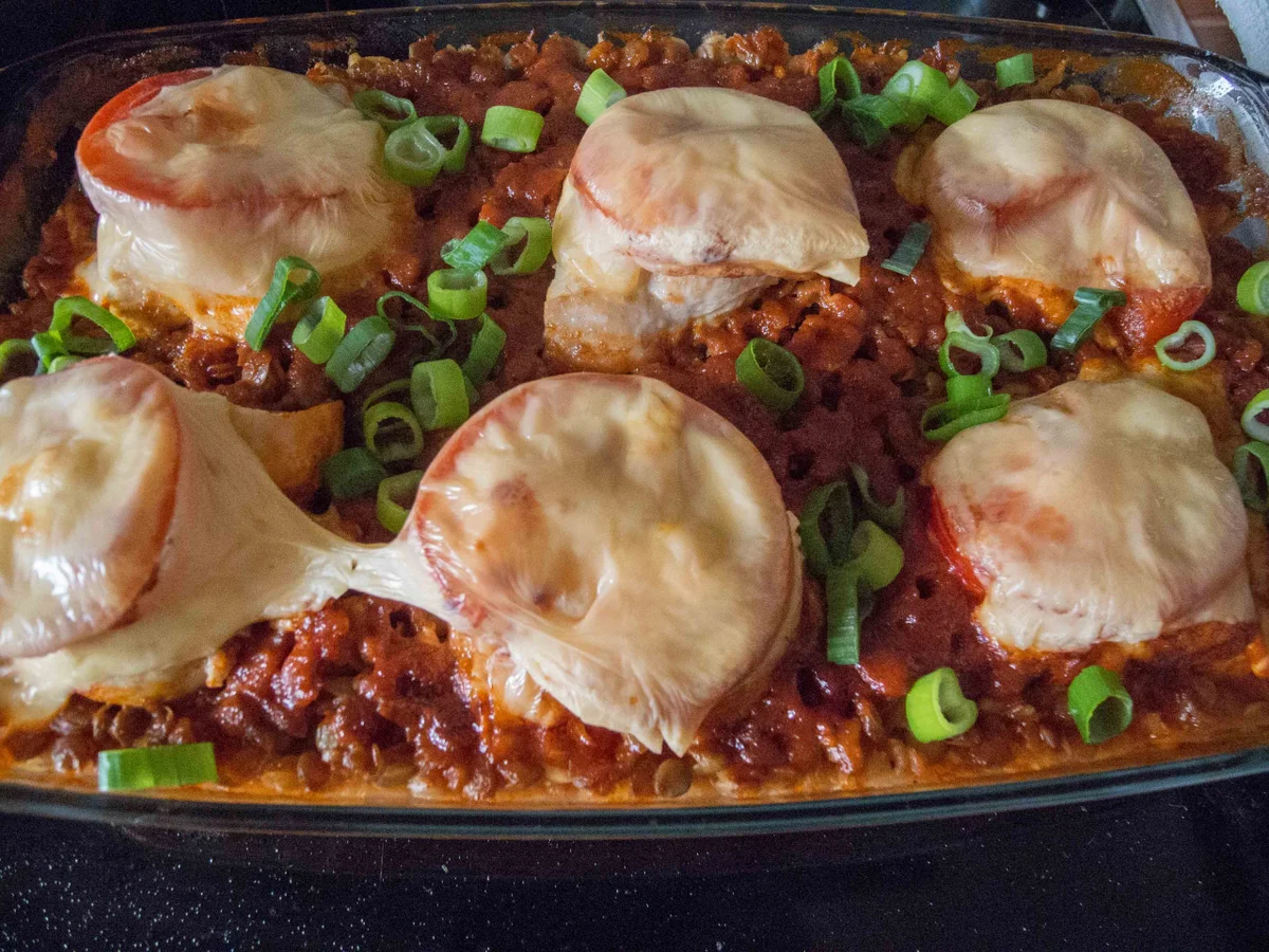 Gratinierte Hähnchenbrust auf Linsengemüse - Rezept - Bild Nr. 3