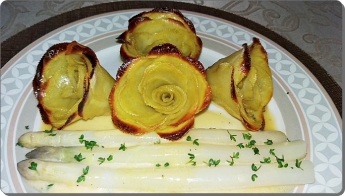Spargeln, Kartoffel-Rosen, Prager Schinken und  Sauce Hollandaise - Rezept - Bild Nr. 3