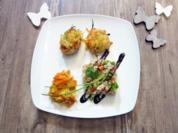 Gratiniertes Schweinefilet mit Julienne Gemüse  Risotto - Rezept
