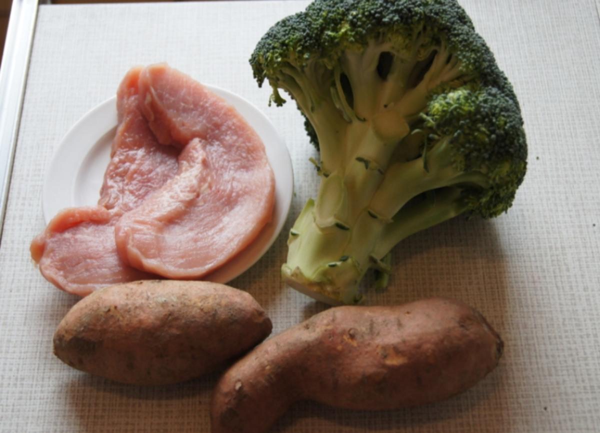 Schweineschinkenschnitzel mit Brokkoli und Süßkartoffelstampf - Rezept - Bild Nr. 2
