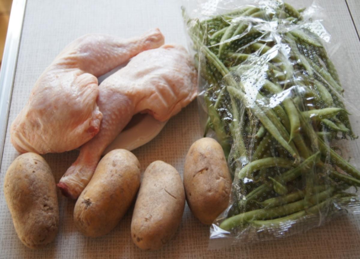 Hähnchenschenkel mit grünen Bohnen und Kartoffelpilzen - Rezept - Bild Nr. 2