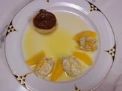 Kürbiskernmousse auf Orangenragout und Schoko-Natas - Rezept