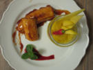 Gebratene, danach karamellisierte Kochbananen mit Chili-Mango-Sorbet - Rezept