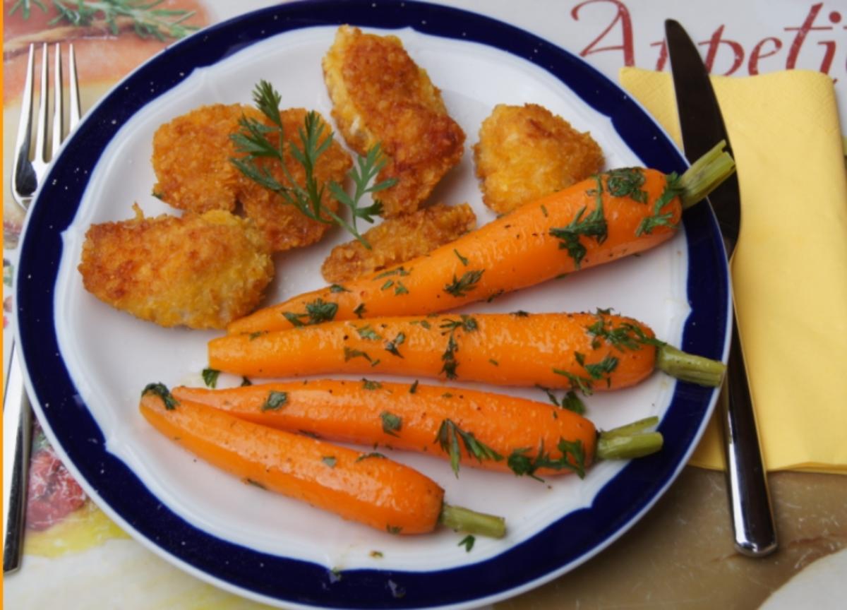 Hähnchen Chicken Chips mit karamellisierten Möhren - Rezept - kochbar.de