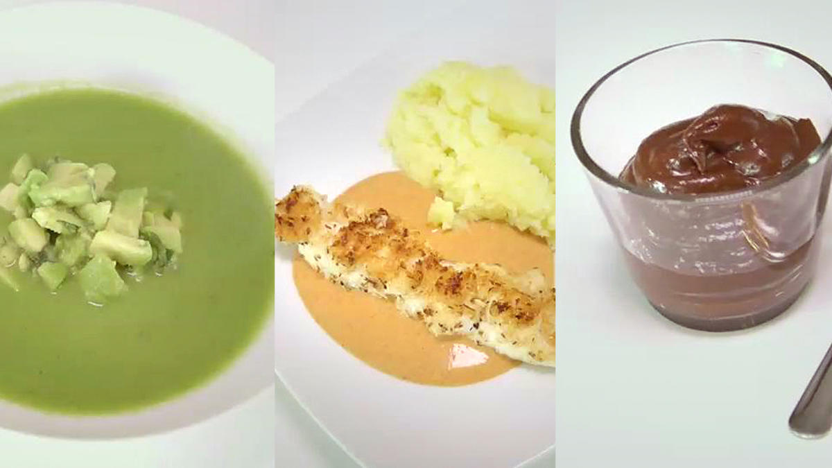Bilder für Blitzmenü: Erbsen-Minz-Suppe, Hähnchenspieße, Schokocreme - Rezept