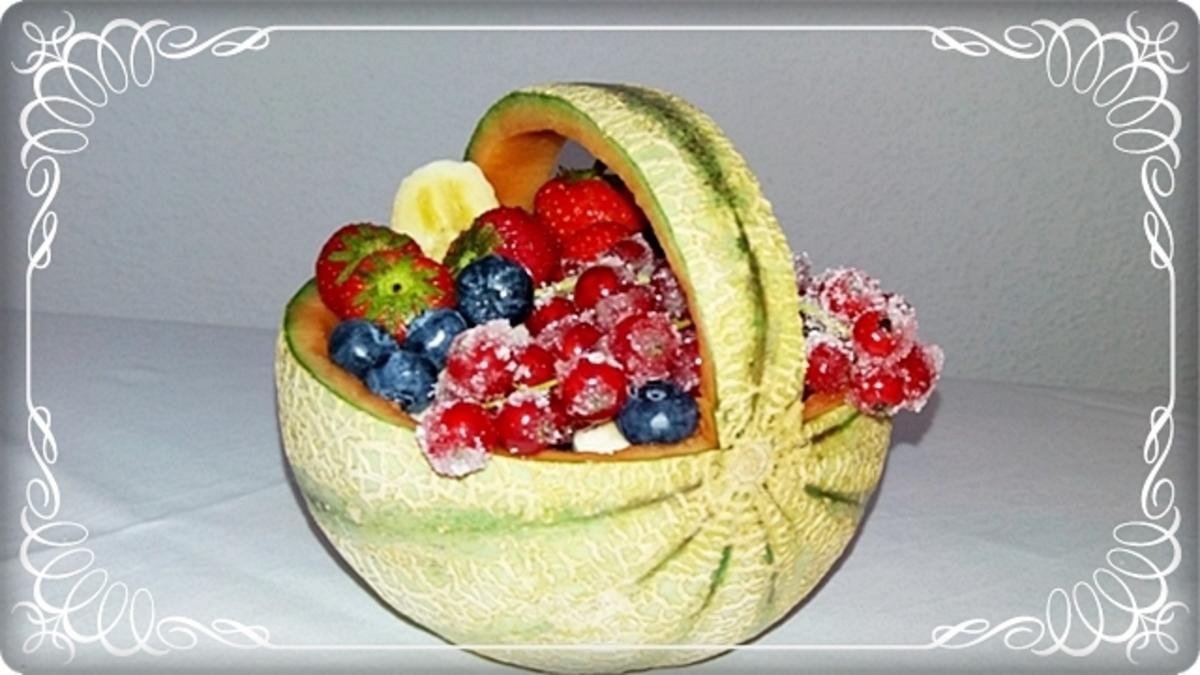 Cantaloupe Melone-Körbchen mit Obst gefüllt - Rezept - Bild Nr. 228