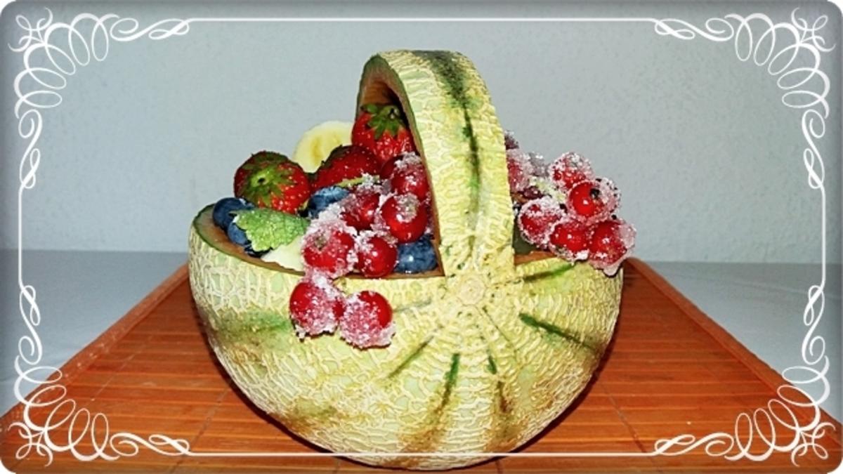 Cantaloupe Melone-Körbchen mit Obst gefüllt - Rezept - Bild Nr. 229