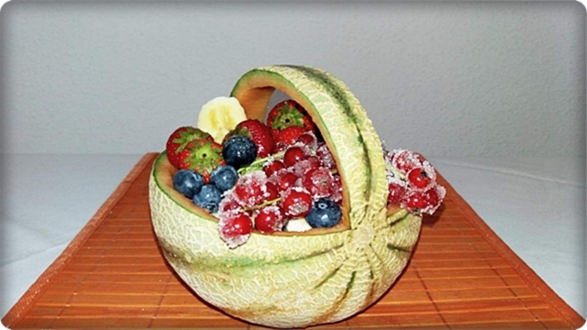 Cantaloupe Melone-Körbchen mit Obst gefüllt - Rezept - Bild Nr. 243