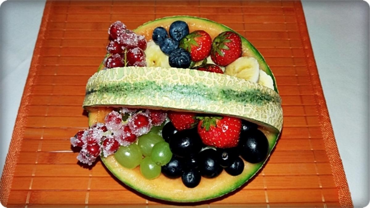 Cantaloupe Melone-Körbchen mit Obst gefüllt - Rezept - Bild Nr. 244