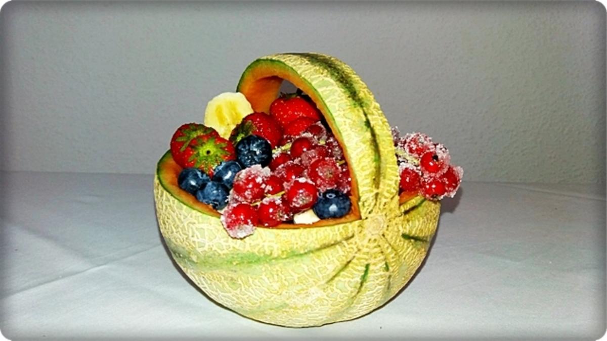 Cantaloupe Melone-Körbchen mit Obst gefüllt - Rezept - Bild Nr. 246