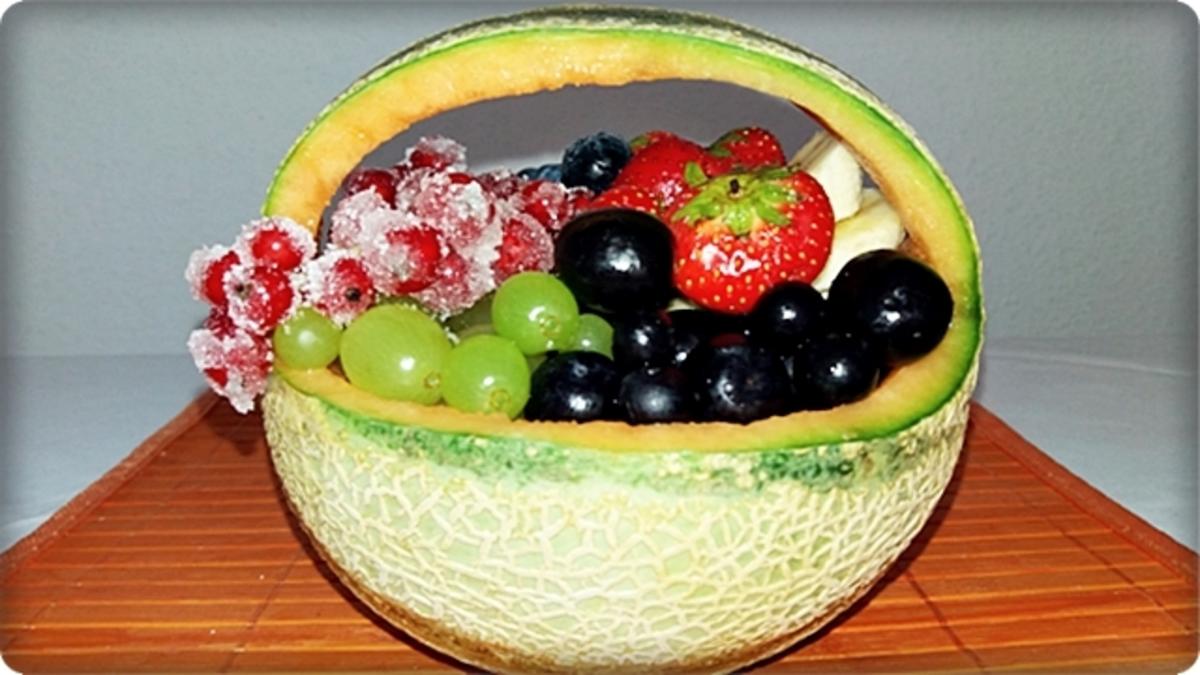 Cantaloupe Melone-Körbchen mit Obst gefüllt - Rezept - Bild Nr. 247