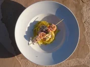 Gamba trifft Rape im Nudelnest - Rezept