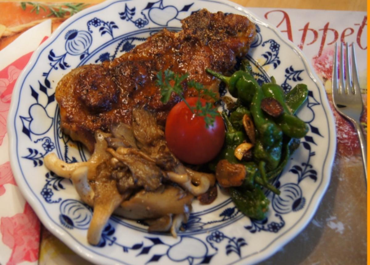 Grillkotelett –Arizona- mit Knoblauch-Pimentos und Austernpilzen - Rezept - Bild Nr. 564
