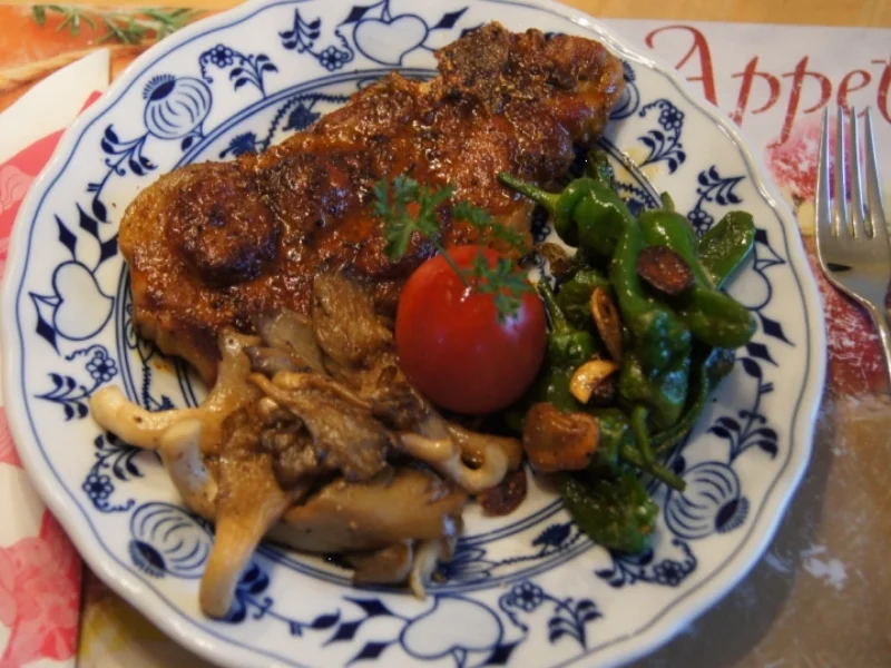 Grillkotelett –Arizona- mit Knoblauch-Pimentos und Austernpilzen - Rezept - Bild Nr. 564