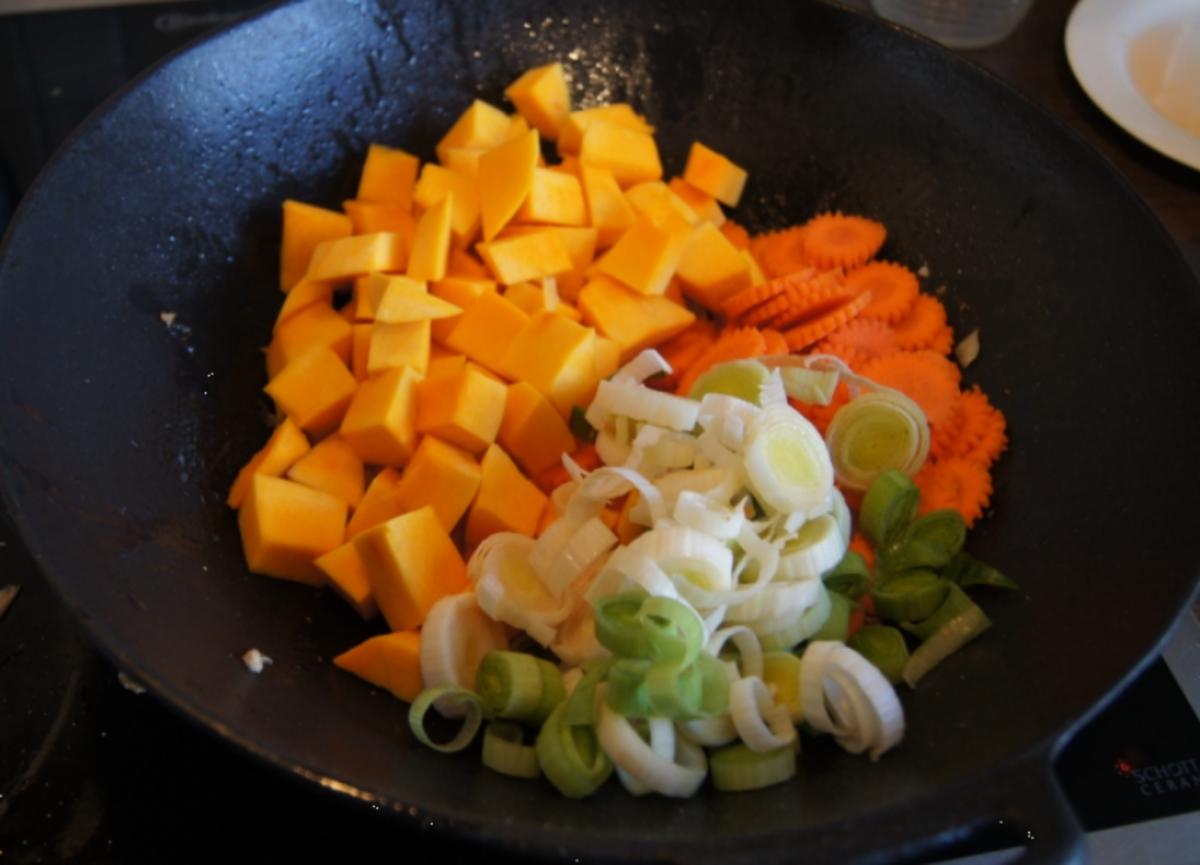 Hähnchenbrustfilet-Kürbis-Curry im Wok mit Reis - Rezept - Bild Nr. 587