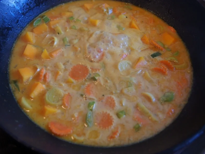 Hähnchenbrustfilet-Kürbis-Curry im Wok mit Reis - Rezept - Bild Nr. 594