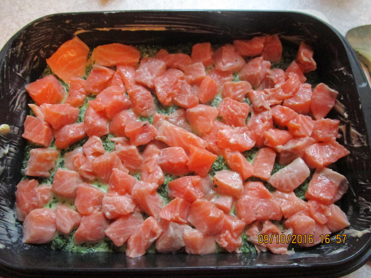 Lachs-/Spinat-Auflauf überbacken mit Kartoffelpü und Käse - Rezept - Bild Nr. 686