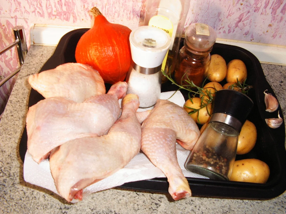 Rezept: Hähnchenkeulen auf Kürbis und Drillingen Bild Nr. 755 Hähnchenkeulen auf Kürbis und Drillingen - Rezept - Bild Nr. 755