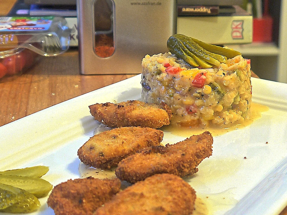 Linsensalat mit panierten Weißwurstscheiben - Rezept - Bild Nr. 821