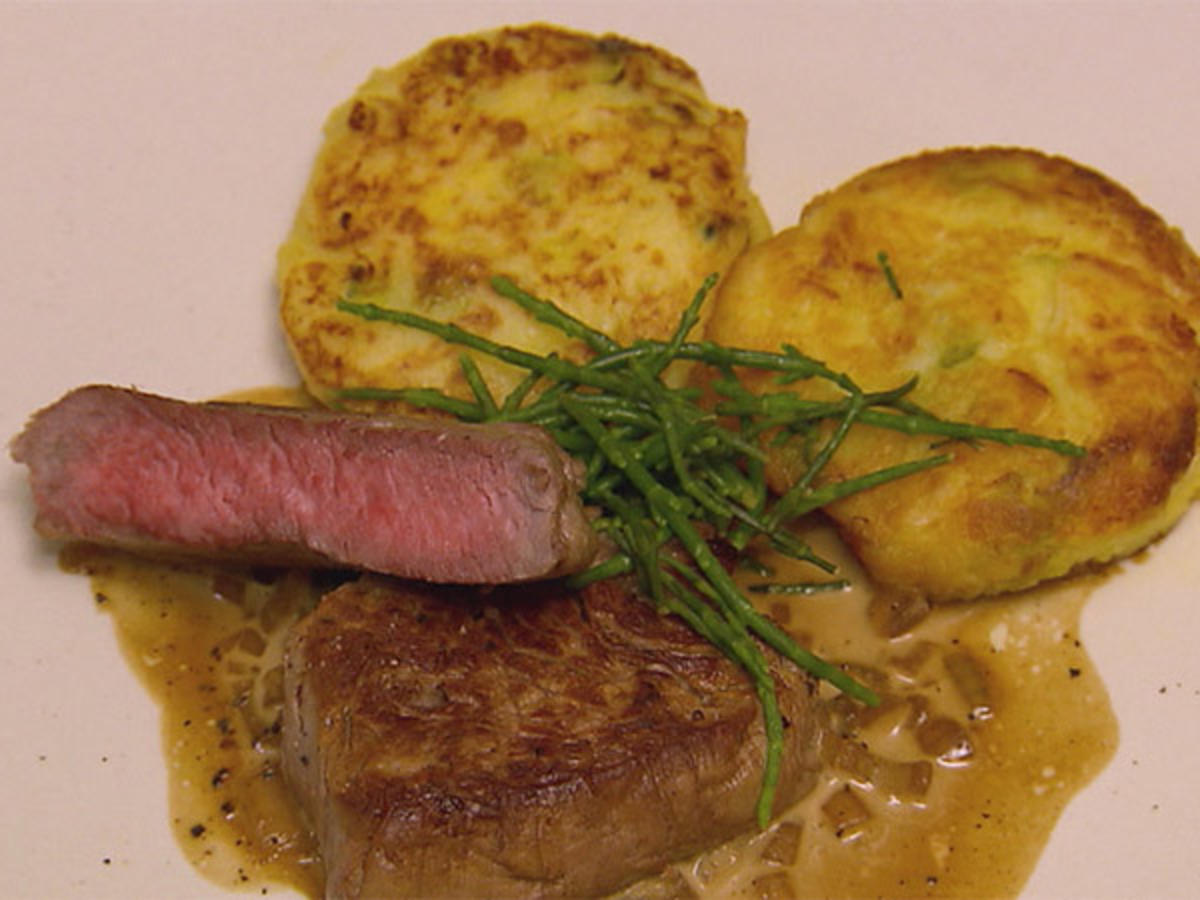 Bilder für Rinderfilet mit Pfeffer-Whiskey-Soße und Colcannon Küchlein - Rezept