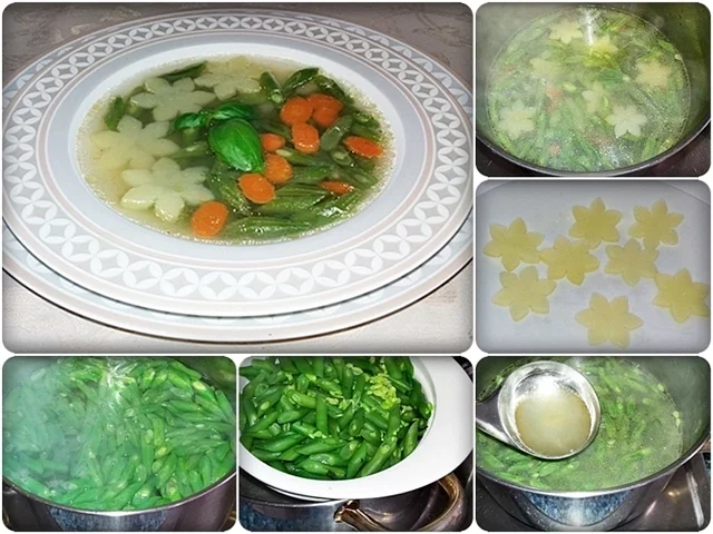Grüne Bohnensuppe mit „Kartoffelblüten“ auf Geflügelbouillon-Basis - Rezept - Bild Nr. 863