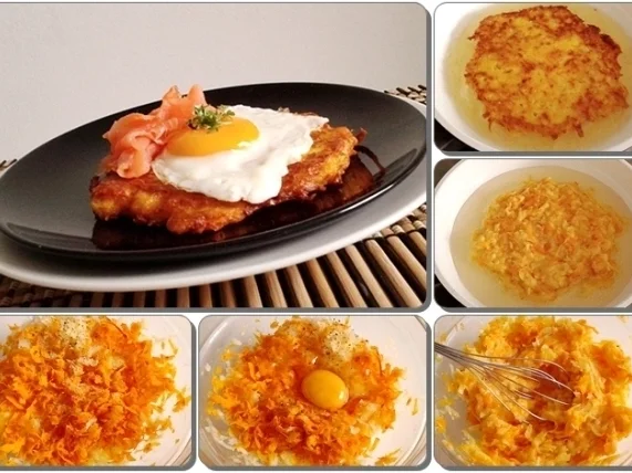 Rezept: Hokkaido-Kartoffel-Rösti mit Spiegelei und Wildlachs Bild Nr. 929 Hokkaido-Kartoffel-Rösti mit Spiegelei und Wildlachs - Rezept - Bild Nr. 929