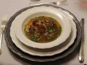 Ochsenschleppsuppe mit Kaspress-Schnitte - Rezept