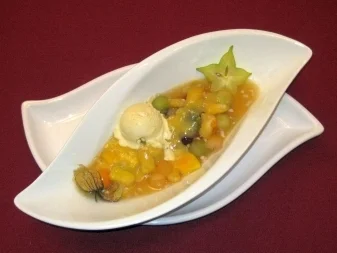 Exotische Früchtchen gratiniert mit Weinschaumsoße - Rezept