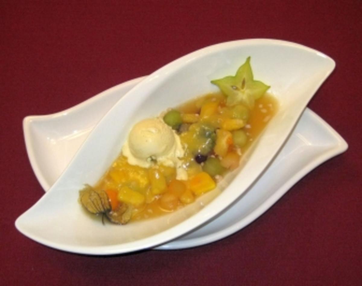 Exotische Früchtchen gratiniert mit Weinschaumsoße - Rezept - kochbar.de