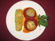 Dreierlei gefüllte Gemüse auf frischem Tomatenspiegel - Very Vegetable - Rezept
