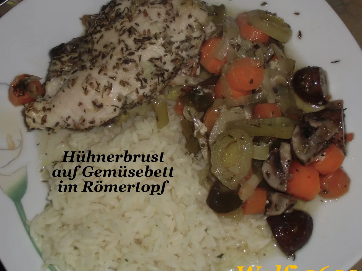 (Huhn) Hähnchen auf Gemüsebett im Römertopf - Rezept - Bild Nr. 952