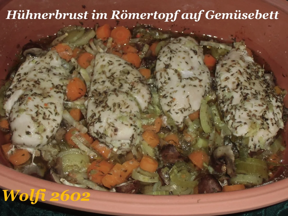(Huhn) Hähnchen auf Gemüsebett im Römertopf - Rezept - Bild Nr. 953