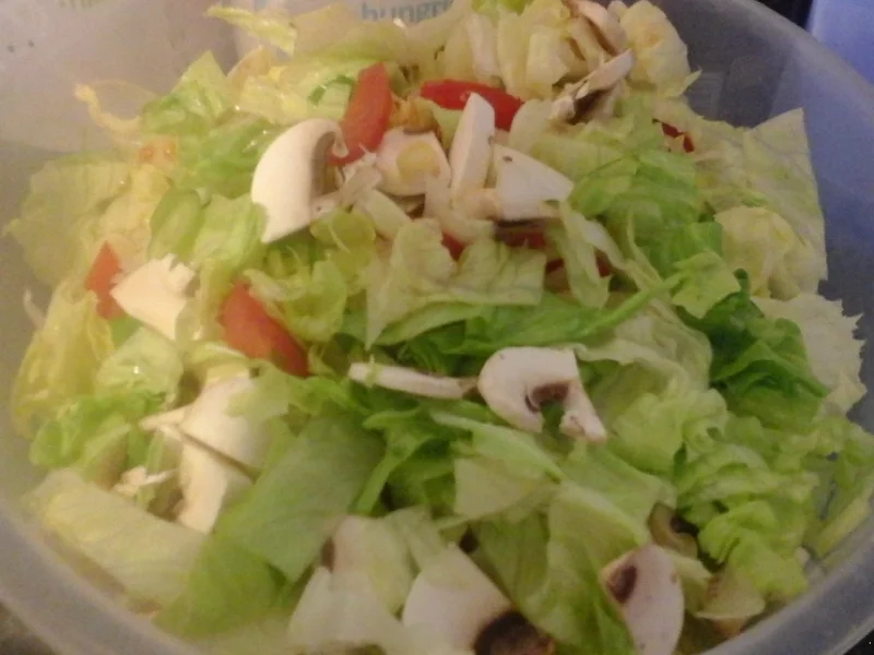 Porree-Rinddfleisch-Pasta und gemischten Salat - Rezept - Bild Nr. 1032