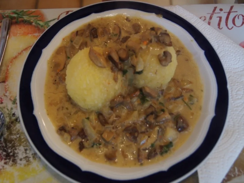 Waldpilz-Zwiebel-Rahmsauce mit Kartoffelknödeln - Rezept - Bild Nr. 1042
