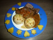 Wildschweinbraten mit Knödel, Steckrübengemüse und gem. Salat. - Rezept - Bild Nr. 1064