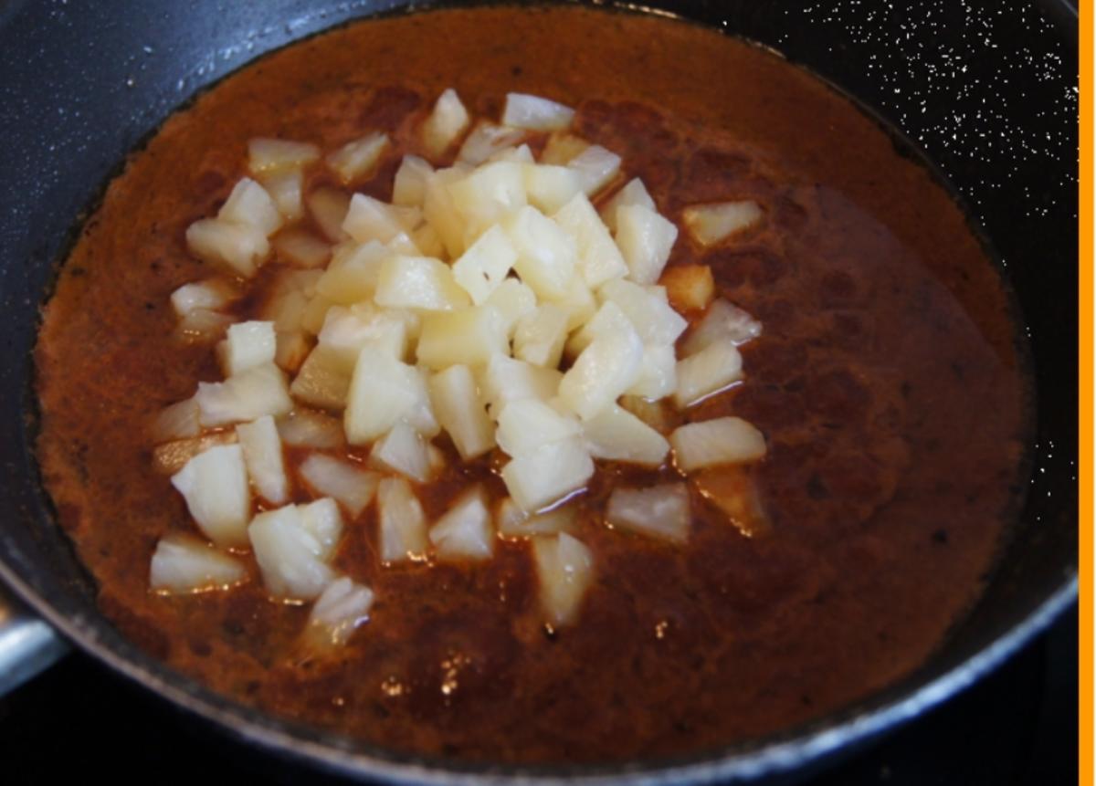 Hähnchenbrustfilet-Zwiebel-Schaschlik mit Currysauce süß-sauer und Zwiebel-Curry-Reis - Rezept - Bild Nr. 1157