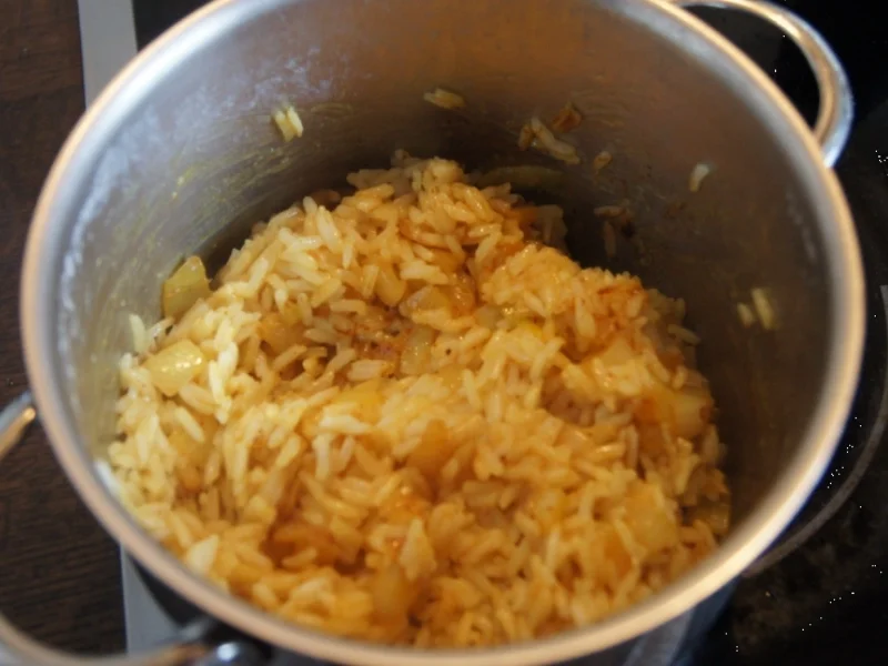 Hähnchenbrustfilet-Zwiebel-Schaschlik mit Currysauce süß-sauer und Zwiebel-Curry-Reis - Rezept - Bild Nr. 1162