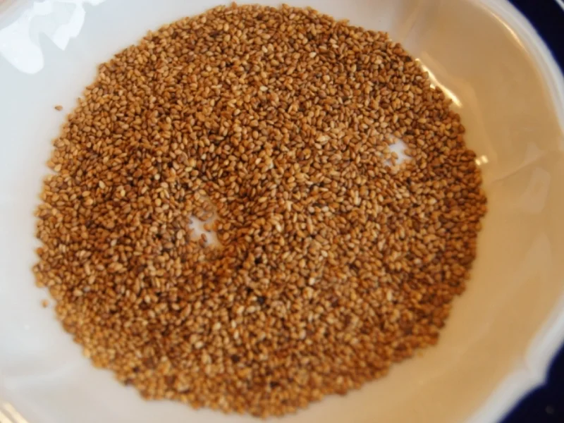 Gebratene Tofuwürfel mit gerösteten Sesam und Bandnudeln mit Basilikum - Rezept - Bild Nr. 1209