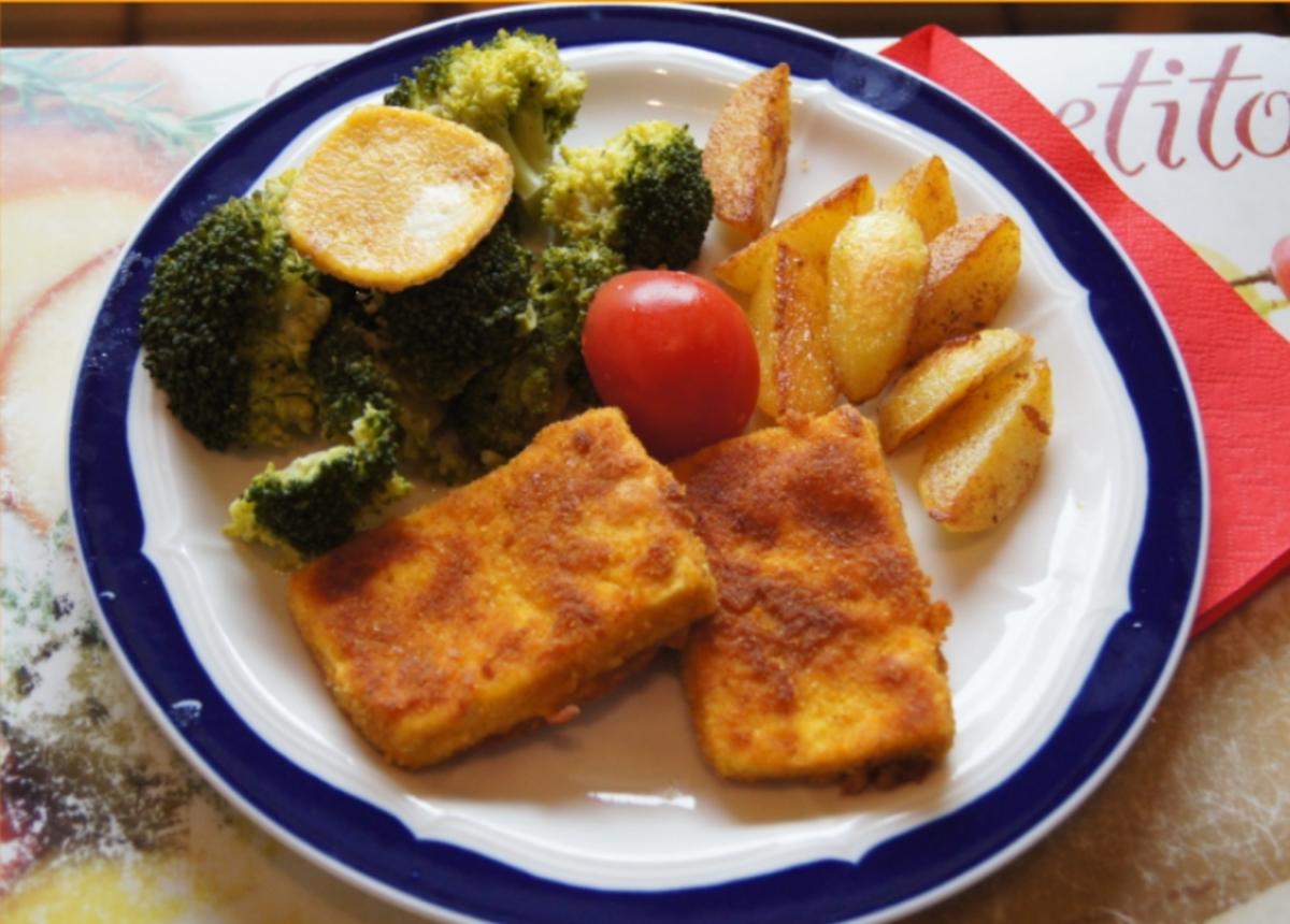 Tofuschnitzel mit Brokkoli und gebratenen Kartoffelspalten - Rezept - Bild Nr. 1221