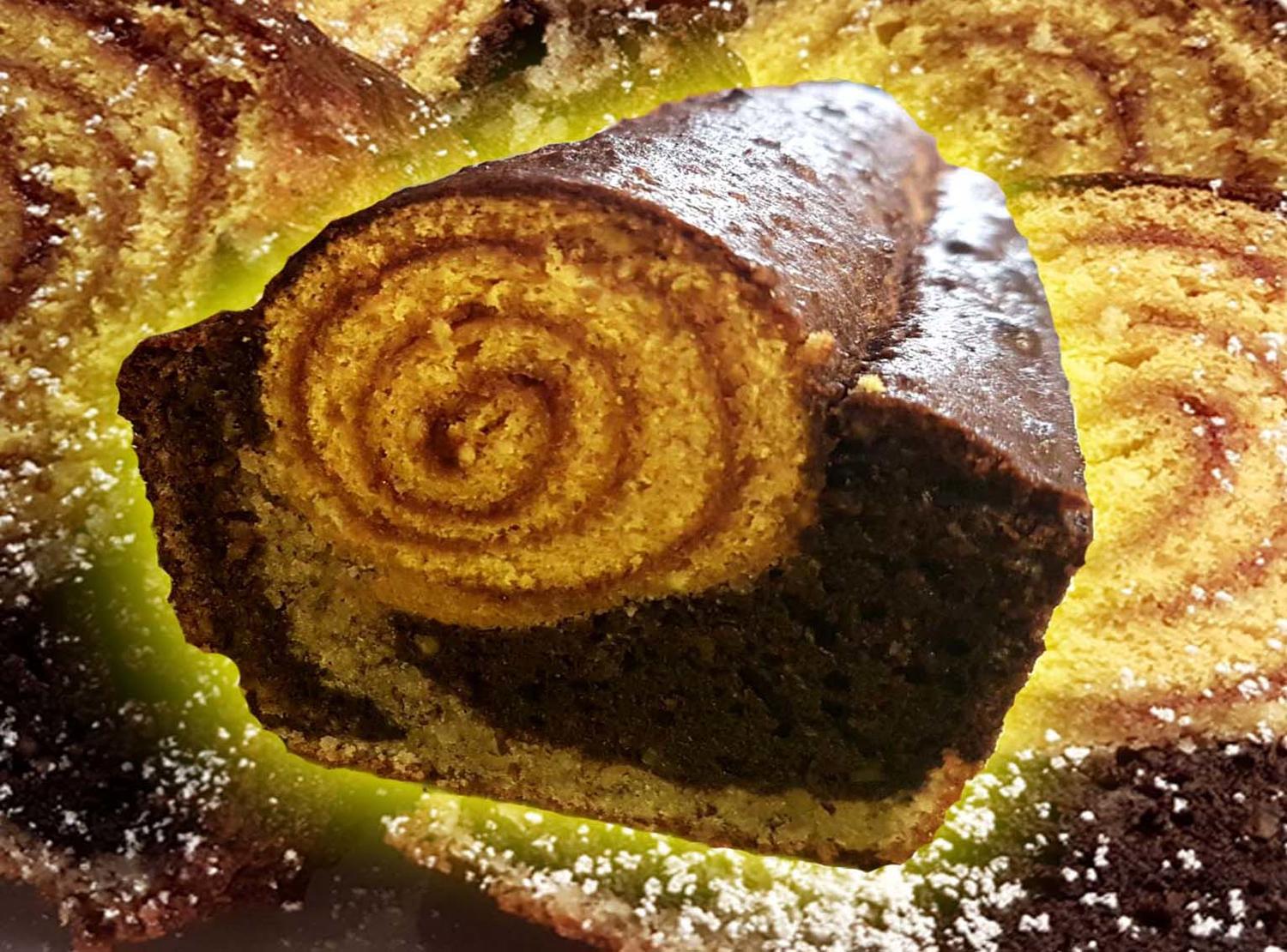 Mazu12, Marmorkuchen-Biskuitrolle mit Marmelade, Zwei Kuchen in Einen ...