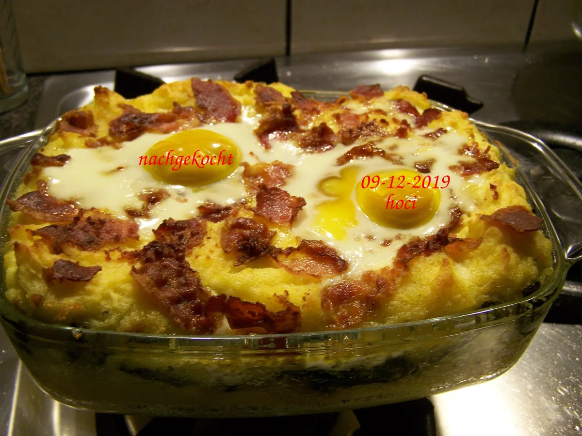 Rezept: BiNe` S SPINATAUFLAUF MIT KARTOFFELBREI & SPIEGELEIER Bild Nr. 1232 BiNe` S SPINATAUFLAUF MIT KARTOFFELBREI & SPIEGELEIER - Rezept - Bild Nr. 1232