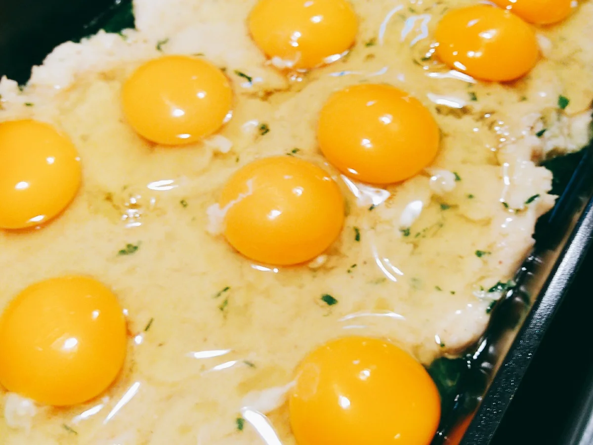 Rezept: BiNe` S SPINATAUFLAUF MIT KARTOFFELBREI & SPIEGELEIER Bild Nr. 1227 BiNe` S SPINATAUFLAUF MIT KARTOFFELBREI & SPIEGELEIER - Rezept - Bild Nr. 1227