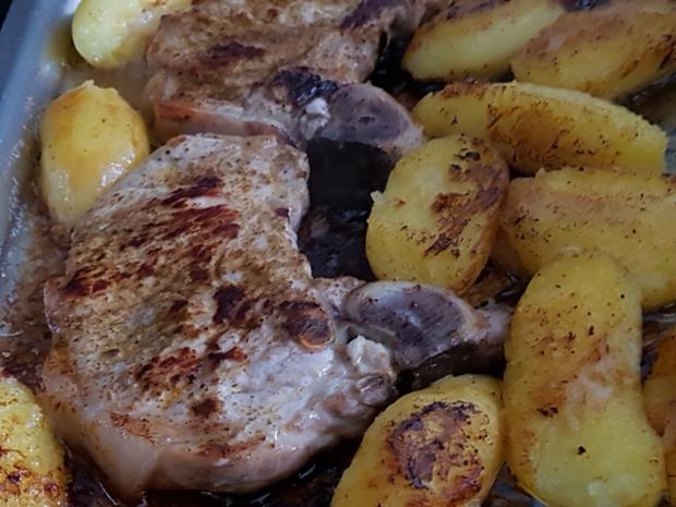 Schweinefleisch = Kottelet mit gebratenen Schmalz-Knödeln - Rezept ...