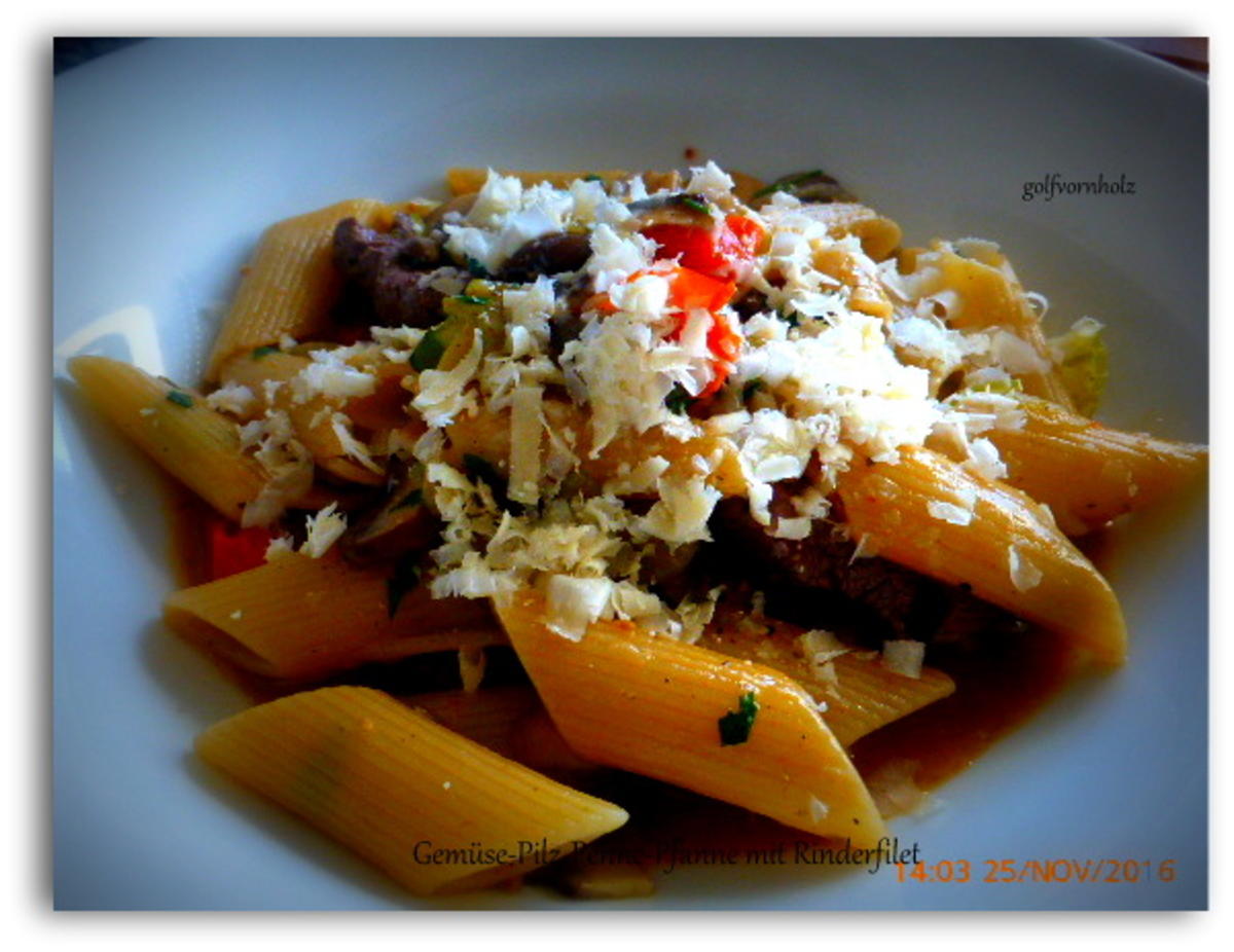 Bilder für Gemüse - Pilz - Penne - Pfanne mit Rinderfilet - Rezept