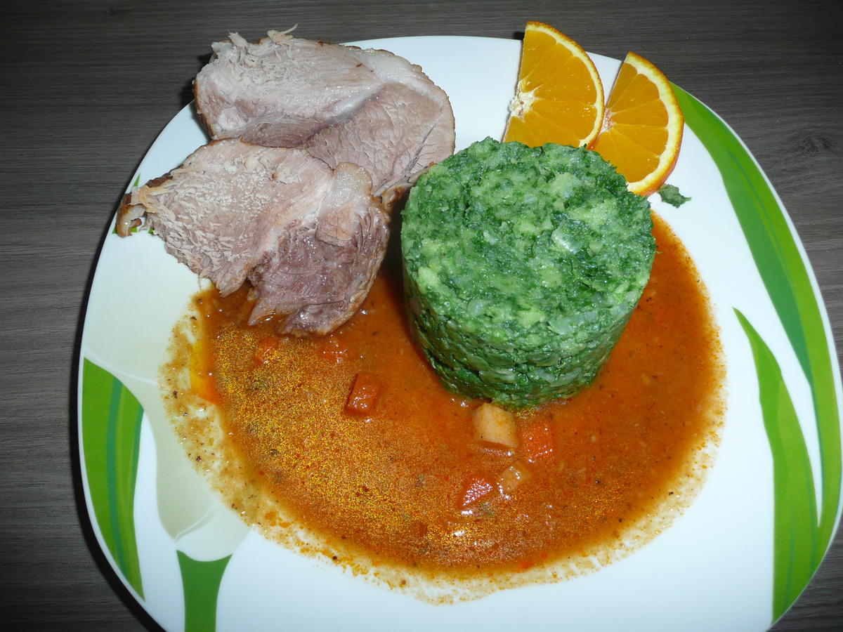 Schweinebraten an Grünkohl - Kartoffelstampf. - Rezept