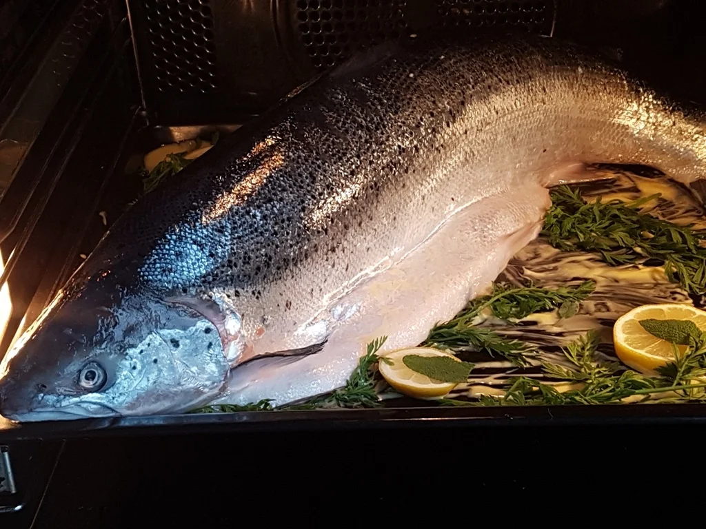 Rezept: Fisch / Lachs = ein "Ganzer" Lachs mit Zitronenbuttersosse à la Biggi Bild Nr. 7 Fisch / Lachs = ein "Ganzer" Lachs mit Zitronenbuttersosse à la Biggi - Rezept - Bild Nr. 7