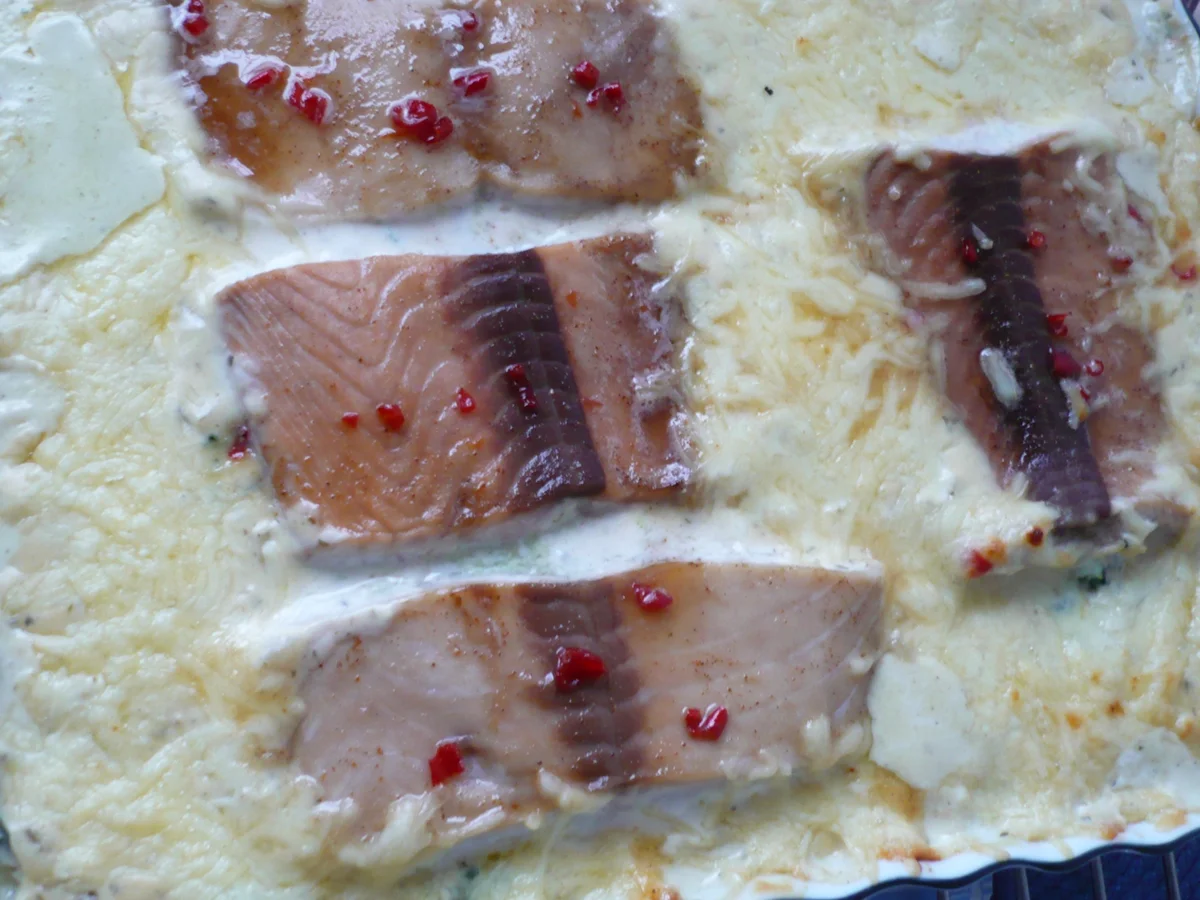 Rezept: Lachs auf Spinat mit Sahnesoße Bild Nr. 1500 Lachs auf Spinat mit Sahnesoße - Rezept - Bild Nr. 1500