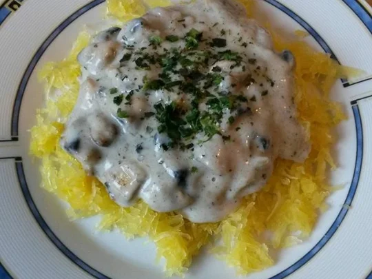 Spaghetti Kürbis mit Champignoncreme Sauce - Rezept - Bild Nr. 1706