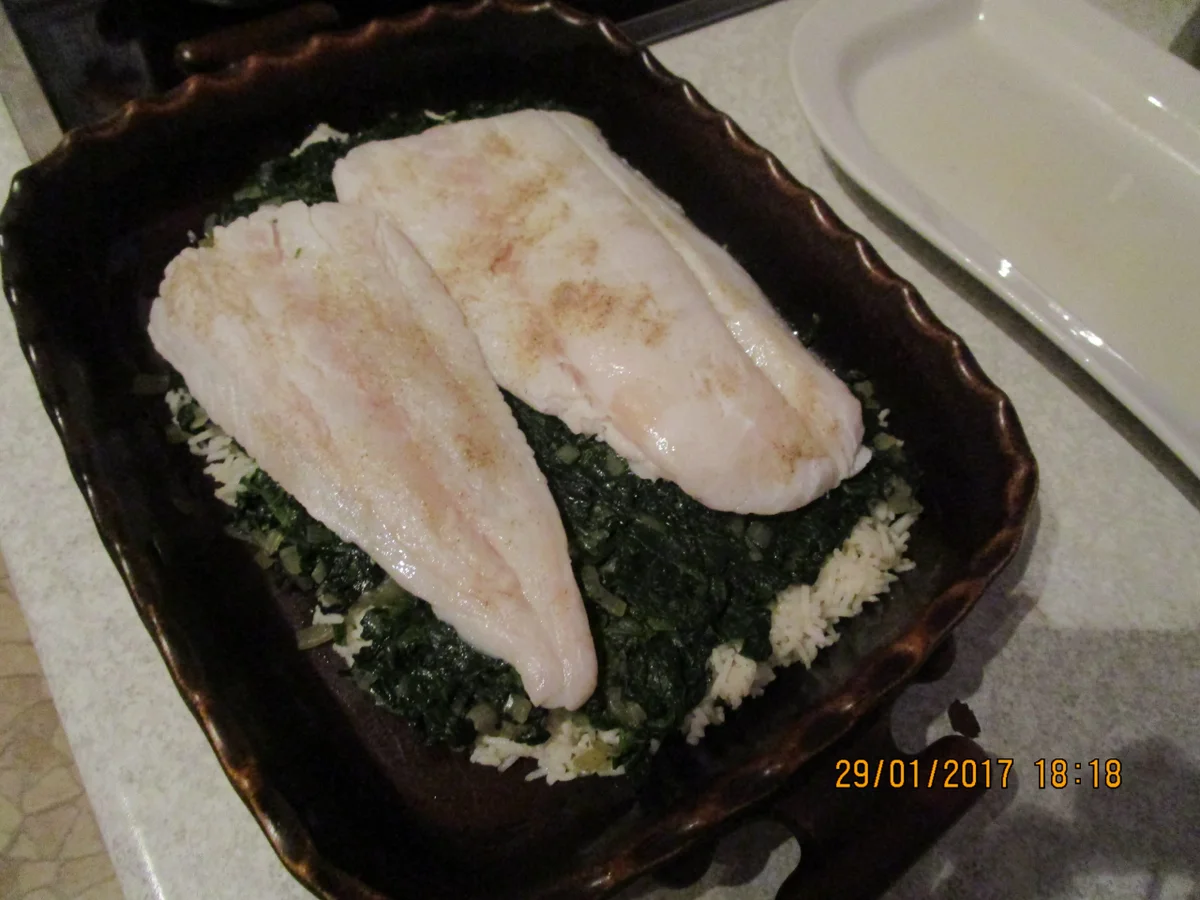 Rezept: Auflauf: Kabeljau mit Honig-Senfsauce und Spinat Bild Nr. 1730 Auflauf: Kabeljau mit Honig-Senfsauce und Spinat - Rezept - Bild Nr. 1730